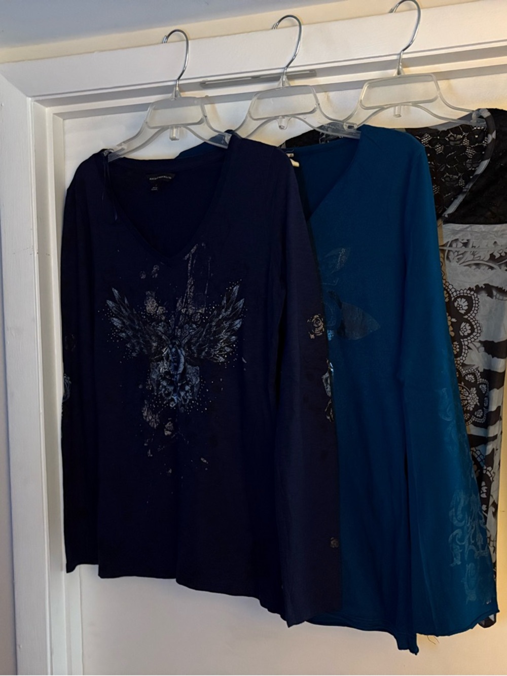 Bundle of 3 Long Sleeve V-Neck Tops - Navy, Teal and Gray